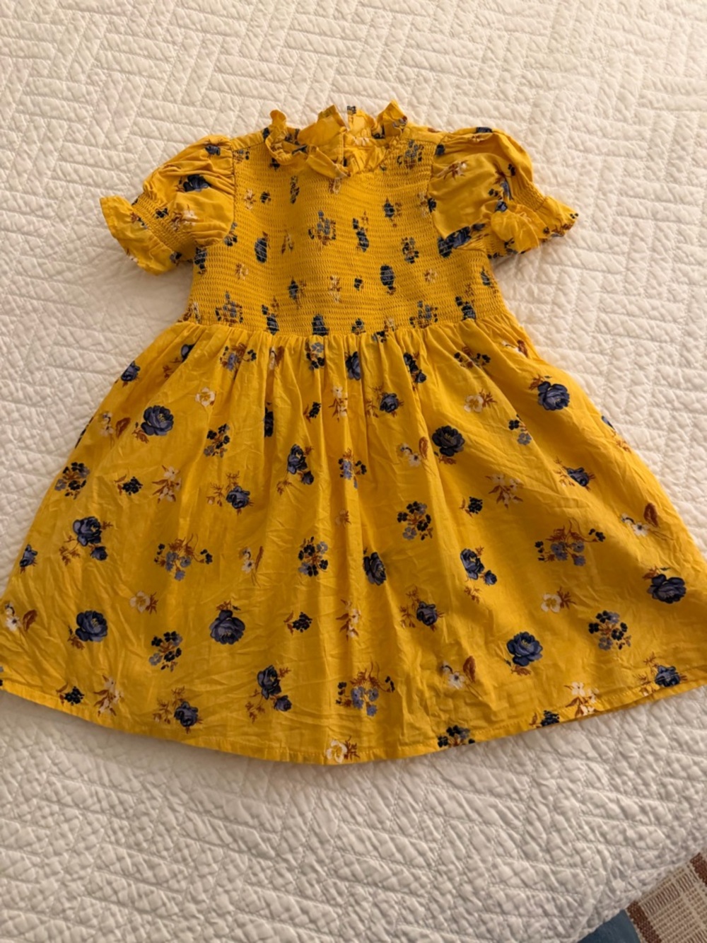 Janie and Jack Mustard Yellow Floral Smocked Dress